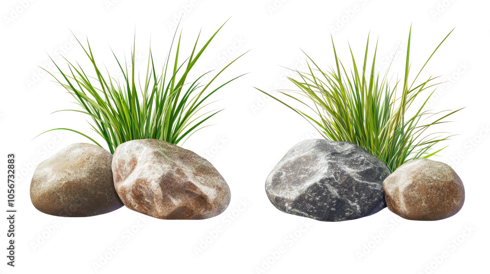Poster various rock and grass compositions for landscape design projects generative ai