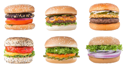 Vegan Burgers Collection on Transparent Background Generative AI