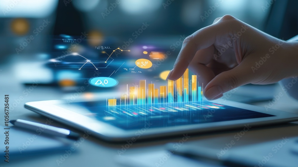 Poster data analysis with tablet and graphs visualization
