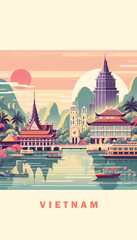 Naklejka premium Serene Waters of Vietnam - A Minimalist Travel Poster