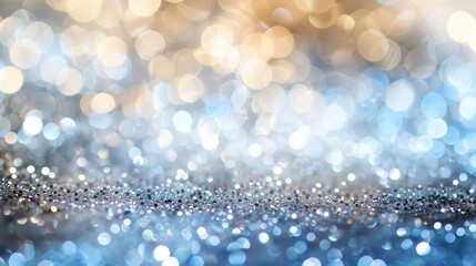 Multi-layered white, silver, and blue bokeh background.