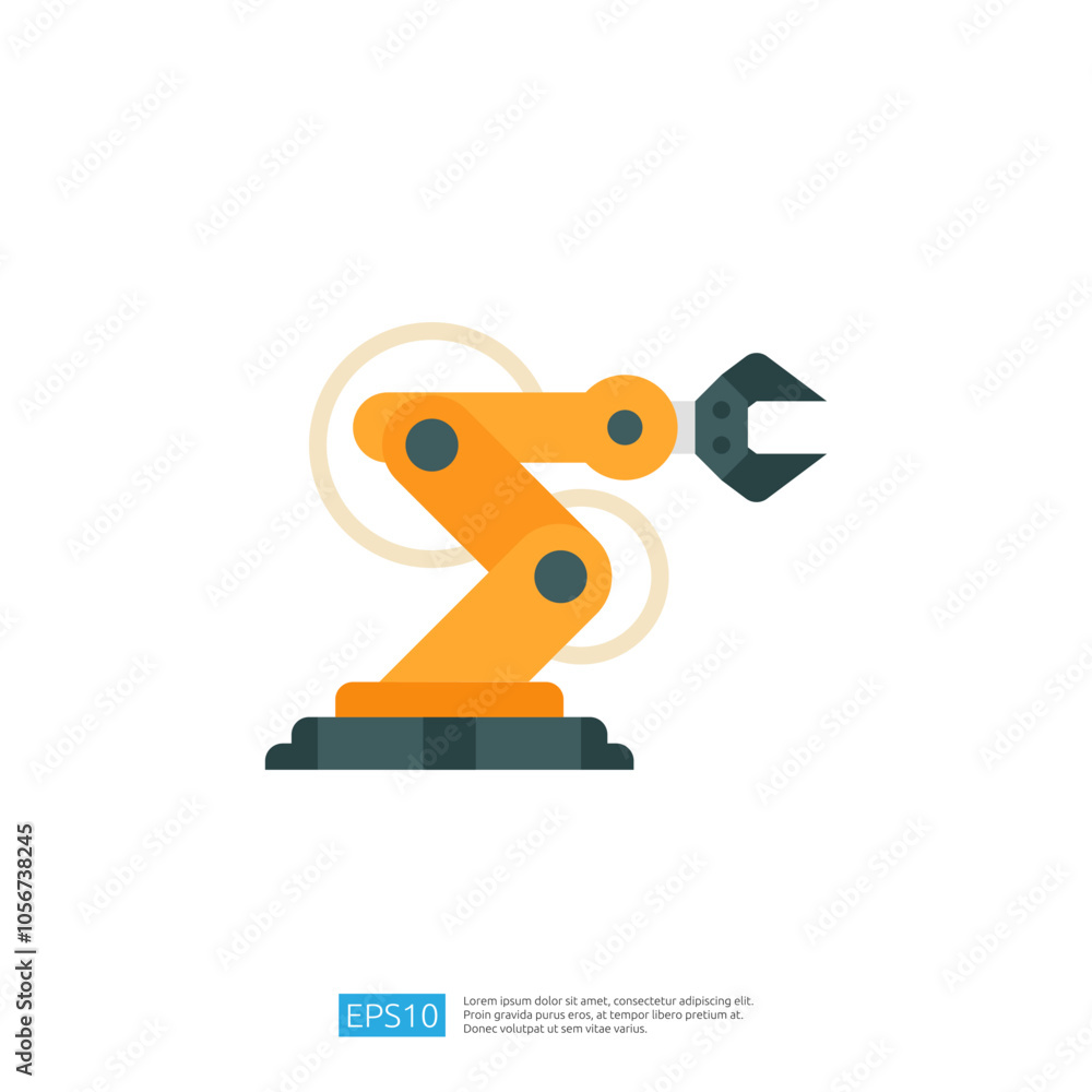 Poster a graphic representation of an industrial robotic arm, showcasing a simplified design with an orange