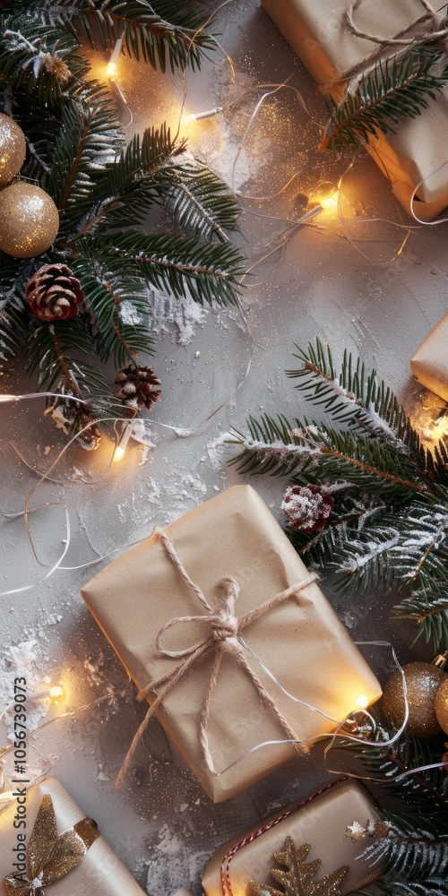 Poster a christmas tree with a brown box on top of it. the box is wrapped in a ribbon and has a bow on it. 