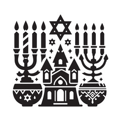 Hanukkah candle silhouette vector. Hanukkah candle icon. Hanukkah menorah logo symbol design on a white background