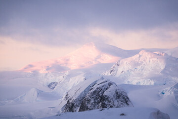 Pink beautiful dawn in Antarctica.