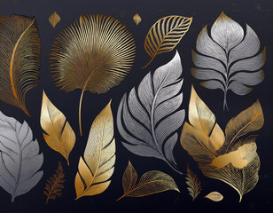 Elegance in Nature Tropical Leaves Collection with Golden and Silver Hues