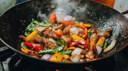 Colorful Stir-Fry with Fresh Vegetables and Meat