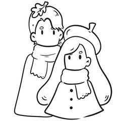 Autumn couple outline