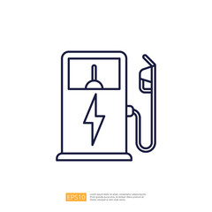 An illustration of an electric vehicle charging station, featuring a charging nozzle and a lightning bolt symbol, representing energy and sustainability.