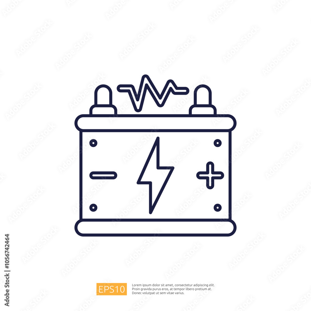 Poster the image depicts a simple line drawing of a battery, featuring positive and negative terminals, wit