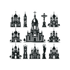church silhouette set vector illustration