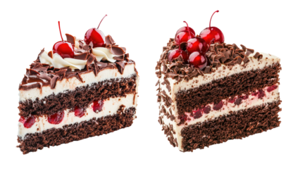 two slices of black forest cake that look very delicious.