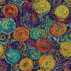 seamless pattern of concentric circles made from colorful dots