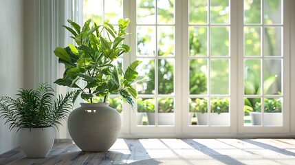 Fototapeta premium Plant arrangement in back view creating a peaceful and calming atmosphere