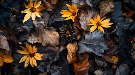 Fototapeta premium A chilling wind rustling through dry leaves and dead blooms.