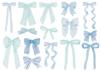 さまざまな形のかわいい水色のリボン