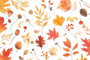 Fototapeta premium Autumn Leaves Watercolor Pattern
