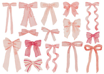 さまざまな形のかわいいピンクのリボン