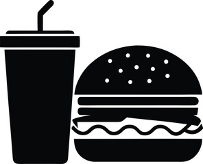 Burger and drink silhouette, Fast Food icon vector
