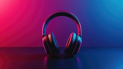 On ear headphones showcased against a solid color backdrop enhanced by neon lighting with ample negative space for text