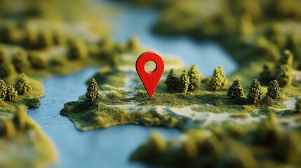 a location pin on the map of forest, Generative AI