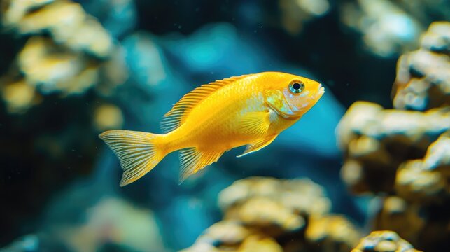 Gold Mbuna Fish Hide In Aquarium Melanochromis Auratus In Fish Tank Cichlids