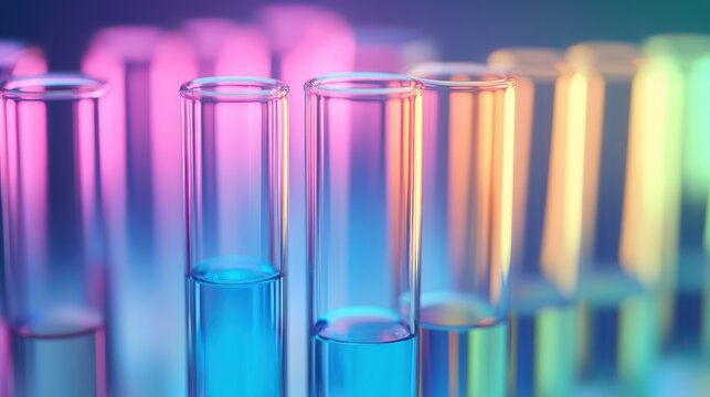 Colorful test tubes with liquid, showcasing vibrant hues and scientific exploration in a laboratory setting.