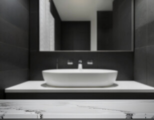 Fototapeta premium Serene Marble Surface for Stylish Product Presentations in Contemporary Bathroom