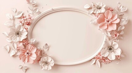 Old Oval Carved Frame With Spring Flowers And Leaves On Pastel Background Spring Flowers Composition With Copy Space