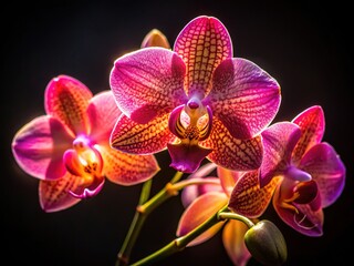 Pink Burrageara Orchid Close-Up Night Photography