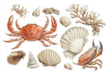 Obraz premium Coastal Creatures Watercolor Art