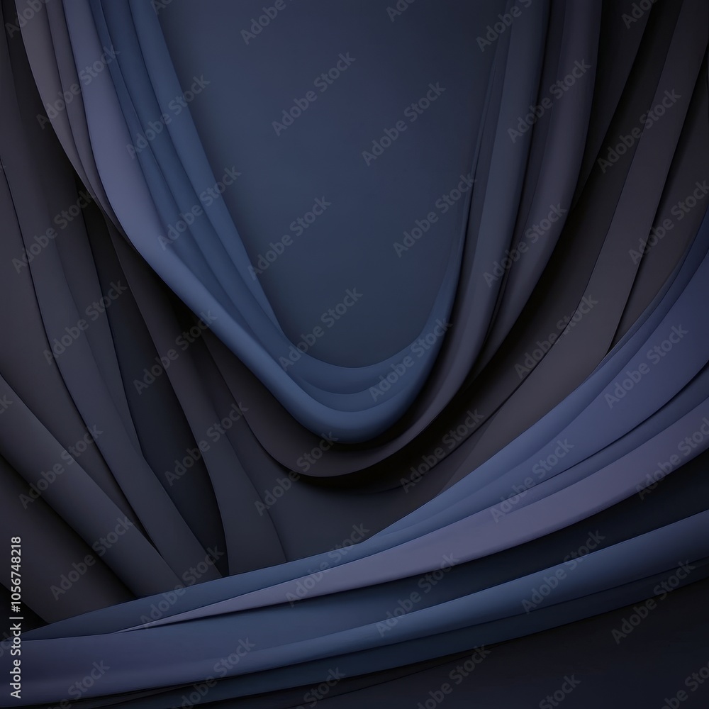 Poster elegant dark blue abstract drapery with soft flowing layers for modern design background