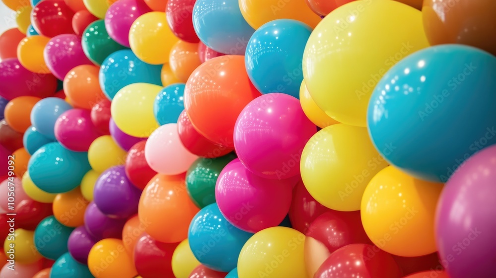 Poster a vibrant display of colorful balloons arranged in a vertical format
