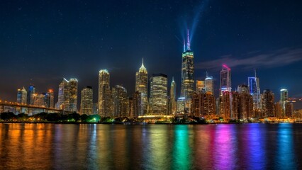 Obraz premium Captivating Night Photography of City Lights and Starry Skies, Urban Landscapes, Long Exposure Techniques, Nighttime Adventures, Vibrant Colors, Scenic Views, Nature at Night, and Stunning Reflections