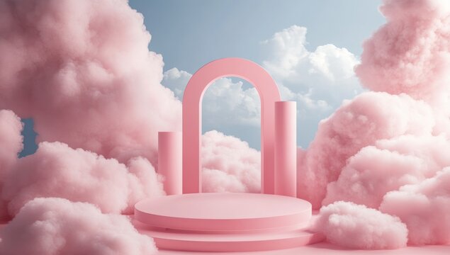 Pink Cloud Arch Podium Display