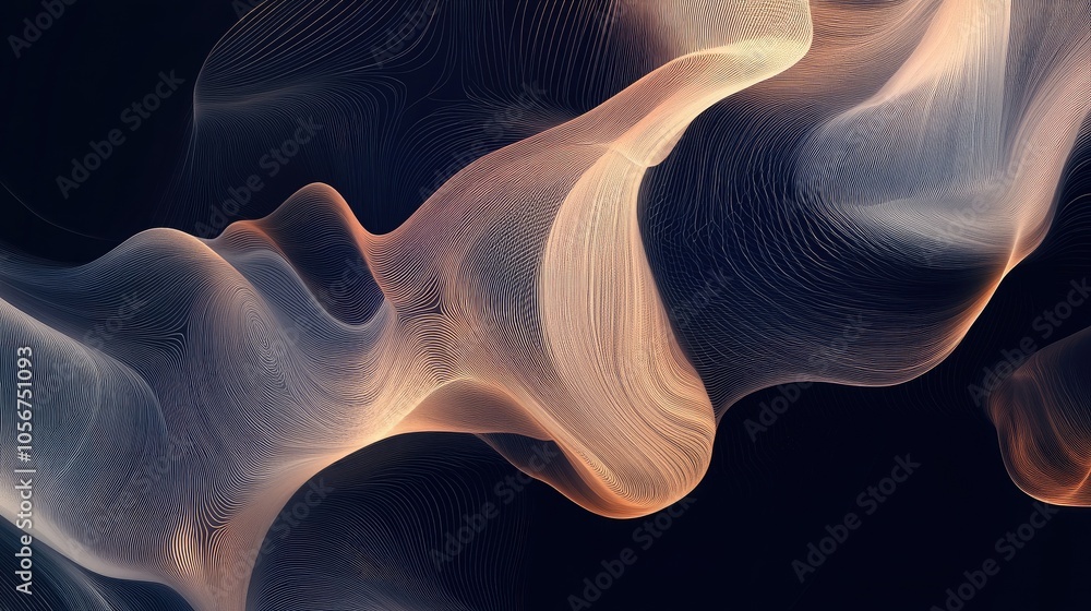 Poster fluid abstract waves in soft tones and minimal design
