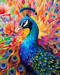 Fototapeta premium Experience the beauty of a multicolor peacock through Multicolor