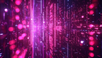 Fototapeta premium Glowing Data Tunnel in Neon Colors