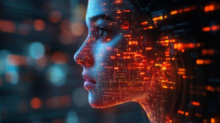 A Woman's Face Composed of Digital Data and Circuitry