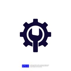 This image features a dark icon of a gear and a wrench, symbolizing tools and mechanical work, often used in contexts related to engineering and maintenance.