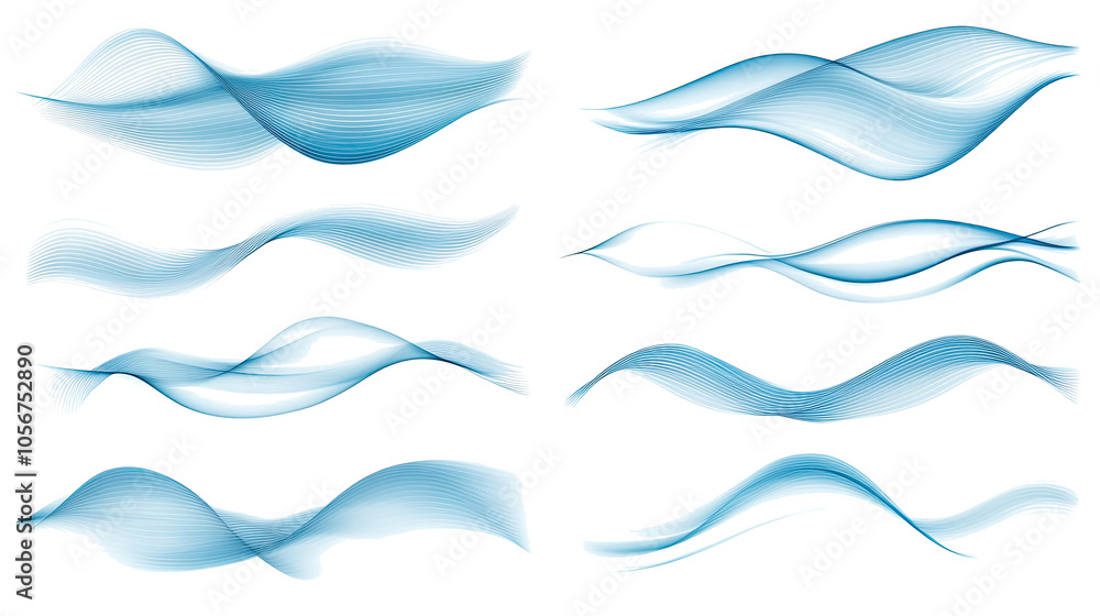 Poster collection of smooth wave line backgrounds with horizontal templates generative ai
