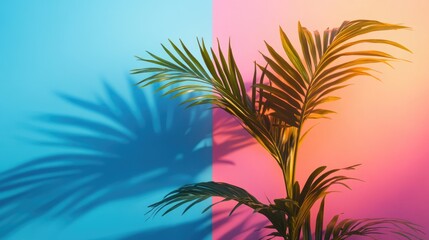Small palm leaf plant set against a bright background