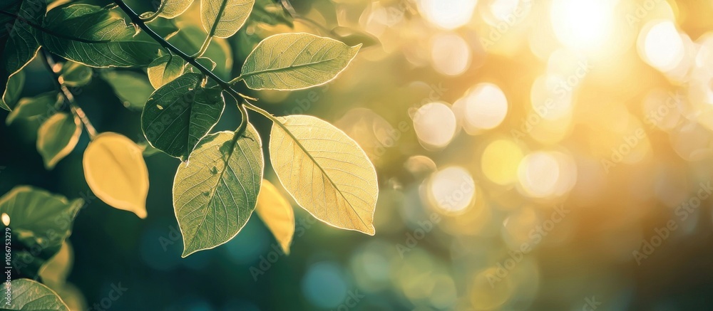 Poster bokeh of leaf on sunlight vintage background with space for text or image