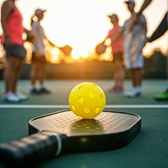 Pickleball Ball and Paddle, Pickleball Bal, Paddle, sport, sport. closed up, road, football, soccer, transport, travel, street, transportation, airport, sky, car, plane, airplane, stadium, city, bridg
