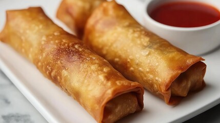 Tasty Egg Rolls Displayed on a White Plate