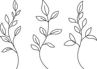Continuous One Line Drawing of Simple Leaves Branch Set. Minimalist Trendy Contemporary One Line Floral Design for Wall Art, Prints, Social Media, Posters, Invitations, Branding Design. Vector