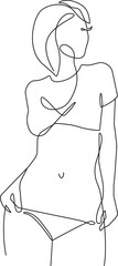 Trendy Line Art Woman Body Minimalistic Black Lines Drawing. Female Figure Continuous One Line Abstract Drawing. Modern Scandinavian Design. Naked Body Art. Vector Illustration.