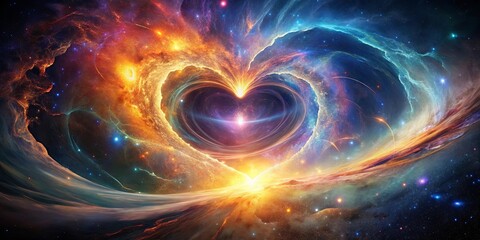 Cosmic Heartbeat A celestial dance of swirling nebulae and cosmic dust, forming a heart-shaped portal to the unknown.