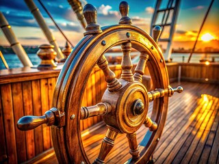 Ship Steering Wheel with High Depth of Field - Nautical Photography