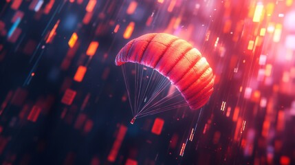 Obraz premium Red Parachute Descending Through a Red and Blue Light Show